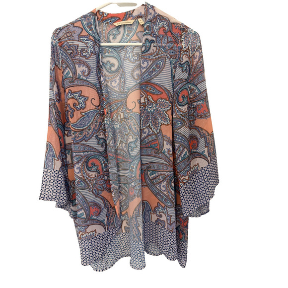 Soft Surroundings Cardigan Set Womens XS Kimono + Tank Petite Blue Paisley - Picture 2 of 7